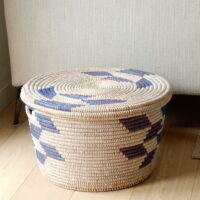 Medium opbergmand met blauw ruitvormig patroon