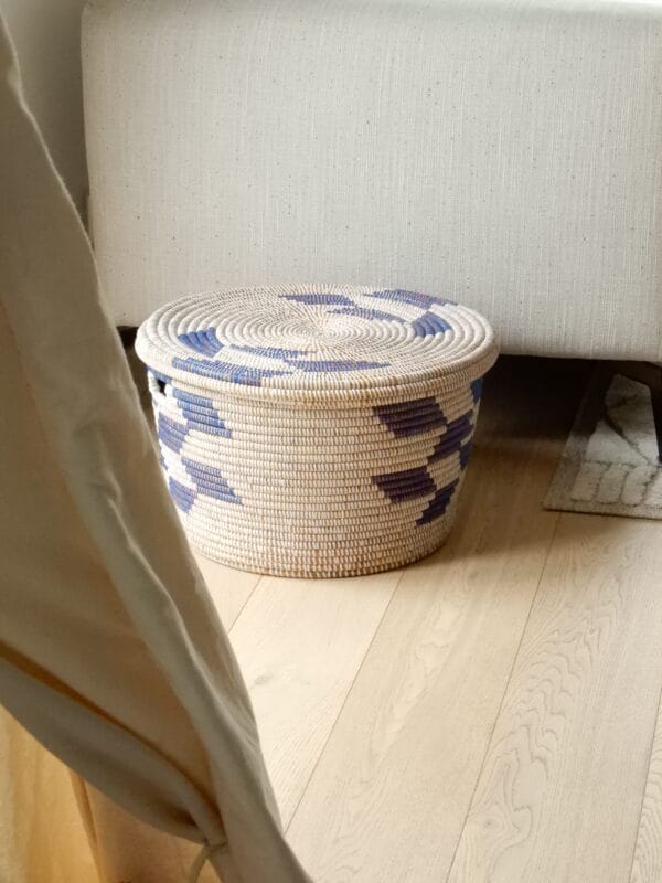 Medium opbergmand met blauw ruitvormig patroon - Afbeelding 2