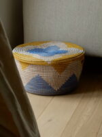 Medium storage basket with yellow/blue color pattern. - Image 2