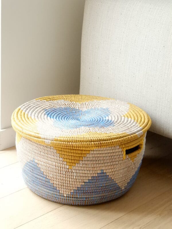 Medium storage basket with yellow/blue color pattern. - Image 4
