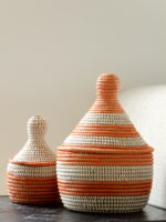Tajine basket set with orange and white color pattern