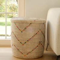 White basket with colored and angular wave pattern