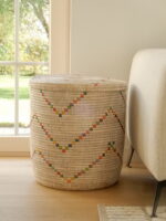 White basket with colored and angular wave pattern