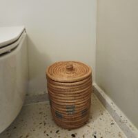 Medium waste basket with gray/orange pattern