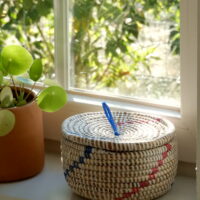 Round basket with pink/blue accent
