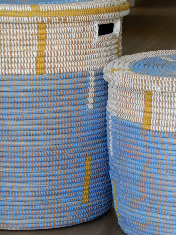Unieke mandenset met blauw, witte en gele kleurtint - Afbeelding 2